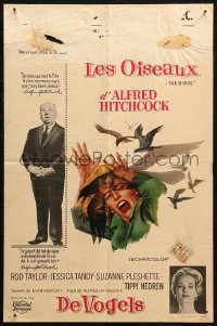 7b0150 BIRDS Belgian 1963 Alfred Hitchcock shown, Tippi Hedren, classic intense attack artwork!