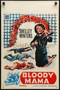 7b0153 BLOODY MAMA Belgian 1970 Roger Corman, AIP, crazy Shelley Winters w/Bible and tommy gun!