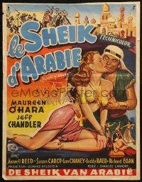 7b0175 FLAME OF ARABY Belgian 1951 romantic sexy art of Maureen O'Hara & Jeff Chandler!