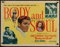 7b1132 BODY & SOUL style A 1/2sh 1947 art of boxer John Garfield, Lilli Palmer & Hazel Brooks, rare!