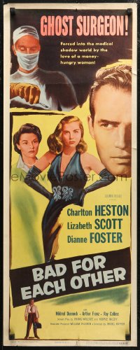 7b1333 BAD FOR EACH OTHER insert 1953 Charlton Heston, super-sexy bad girl Lizabeth Scott!