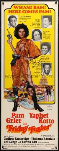 7b1383 FRIDAY FOSTER signed insert 1976 by Ted Lange, great full-length art of sexy Pam Grier!