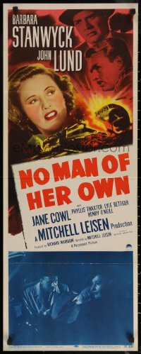 7b1461 NO MAN OF HER OWN insert 1950 Barbara Stanwyck, cool artwork of exploding train!