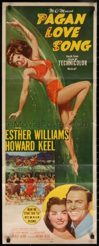 7b1465 PAGAN LOVE SONG insert 1950 art of sexy Esther Williams in sarong w/ Howard Keel in Tahiti!