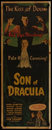 7b1511 SON OF DRACULA insert R1948 Lon Chaney Jr. as Count Alucard in Universal horror, Realart!