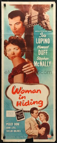 7b1551 WOMAN IN HIDING insert 1950 Ida Lupino is on the run from her crazy husband Stephen McNally!