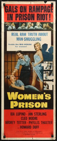 7b1553 WOMEN'S PRISON insert 1954 Ida Lupino & super sexy convict Cleo Moore, gals on rampage!