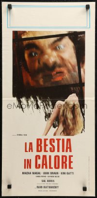 7b0638 BEAST IN HEAT Italian locandina 1981 La Bestia In Calore, weird Calma art of man, sexy woman!