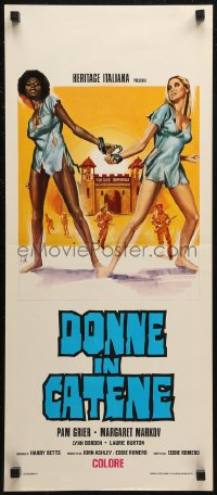 7b0645 BLACK MAMA WHITE MAMA Italian locandina 1974 Aller sexy art of two barely dressed chicks w/chains!