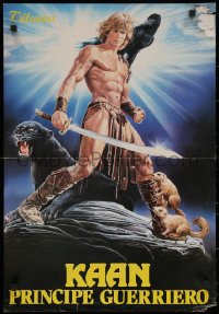 7b1045 BEASTMASTER Italian 19x27 pbusta 1982 Sciotti art of bare-chested Marc Singer & animals!