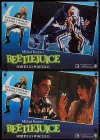 7b0930 BEETLEJUICE group of 8 Italian 18x26 pbustas 1988 Michael Keaton, Baldwin & Davis, Tim Burton!