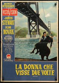 7b1083 VERTIGO Italian 19x27 pbusta 1958 Hitchcock classic, c/u of Stewart holding brunette Novak!