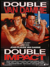 7c0982 DOUBLE IMPACT French 1p 1991 great image of Jean-Claude Van Damme in a dual role as twins!