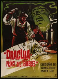 7c0988 DRACULA PRINCE OF DARKNESS French 1p R1970s art of vampire Christopher Lee + man driving stake!