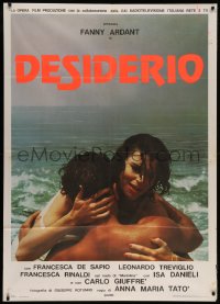 7c0093 DESIDERIO Italian 1p 1985 close up of sexy Fanny Ardant with her lover in the ocean, rare!