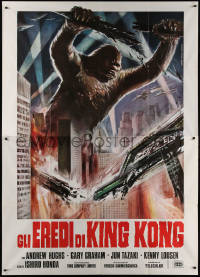 7c0508 DESTROY ALL MONSTERS Italian 2p R1977 different Ferrari art of King Kong destroying city!