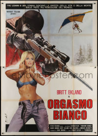 7c0726 ULTIMATE THRILL Italian 2p 1976 Nistri art of sexy Britt Ekland + skiing & hang glider!