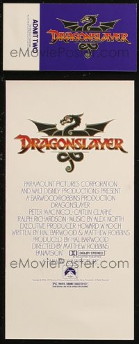 7f0495 LOT OF 62 DRAGONSLAYER SNEAK PREVIEW TICKETS 1981 cool title art!