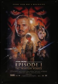 7g1078 PHANTOM MENACE style B fan club 1sh 1999 George Lucas, Star Wars Episode I, Drew Struzan art!