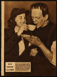 7h0771 SON OF FRANKENSTEIN magazine page 1939 Boris Karloff as the monster candid having tea!