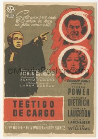 7h0665 WITNESS FOR THE PROSECUTION Spanish herald 1958 different MCP art of Power, Dietrich, Laughton