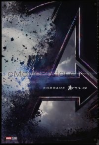 7m0787 AVENGERS: ENDGAME teaser DS 1sh 2019 Marvel Comics, Hemsworth and huge cast, shattering logo!