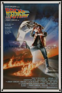 7m0792 BACK TO THE FUTURE studio style 1sh 1985 art of Michael J. Fox & Delorean by Drew Struzan!