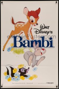 7m0795 BAMBI 1sh R1982 Walt Disney cartoon deer classic, great art with Thumper & Flower!