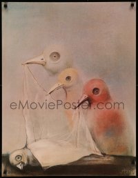 7m0335 STASYS EIDRIGEVICIUS commercial Polish 26x33 1986 Pogrzeb Ptaka, cool art of birds!