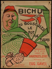 7m0194 BICHU 24x32 French stage poster 1925 neat Nat art of a man kicking a flower pot!