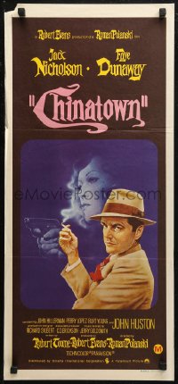 7p0237 CHINATOWN Aust daybill 1975 Amsel art of Nicholson & Faye Dunaway, Roman Polanski!