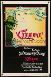 7p0473 CHINATOWN 1sh 1974 Jim Pearsall art of smoking Jack Nicholson & Faye Dunaway, Roman Polanski