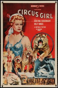 7p0474 CIRCUS GIRL 1sh 1956 cool art of sexy Kristina Soederbaum with circus tigers & elephants!