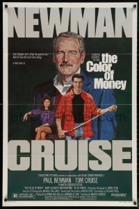 7p0482 COLOR OF MONEY 1sh 1986 Robert Tanenbaum art of Paul Newman & Tom Cruise playing pool!