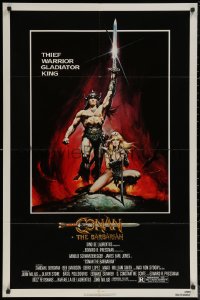 7p0485 CONAN THE BARBARIAN 1sh 1982 Arnold Schwarzenegger & sexy Sandahl Bergman by Casaro!