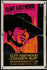 7p0493 COOGAN'S BLUFF 1sh 1968 art of Clint Eastwood in New York City, directed by Don Siegel!