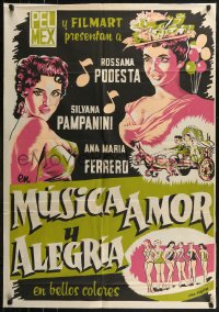 7p0145 CANZONI DI TUTTA ITALIA export Mexican poster 1955 great artwork of sexy Podesta & Pampanini!