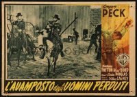 7t0687 ONLY THE VALIANT Italian 14x19 pbusta 1956 Gregory Peck in uniform on horse, stunt!