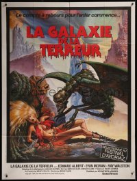 7y0935 GALAXY OF TERROR French 1p 1981 great Charo fantasy artwork of monsters attacking sexy girl!