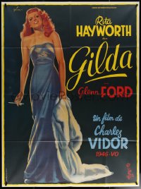 7y0940 GILDA French 1p R1972 art of sexy Rita Hayworth full-length in sheath dress by Boris Grinsson!