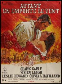 7y0946 GONE WITH THE WIND French 1p R1970s Terpning art of Gable & Leigh over burning Atlanta!