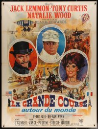 7y0955 GREAT RACE style A French 1p 1966 art of Tony Curtis, Jack Lemmon & Natalie Wood by Mascii!