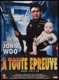 7y0965 HARD BOILED French 1p 1992 John Woo, great image of Chow Yun-Fat holding gun and baby!