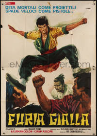 7y0391 FAST SWORD Italian 2p 1973 great kung fu art of man fighting multiple enemies, rare!