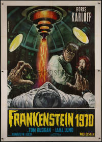 7y0397 FRANKENSTEIN 1970 Italian 2p R1970 different Piovano art of Boris Karloff & bandaged monster!