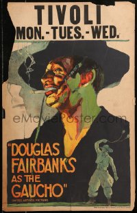 7y0246 GAUCHO WC 1927 incredible colorful close up art of suave smoking outlaw Douglas Fairbanks!