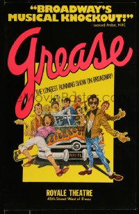 7y0251 GREASE stage play WC 1972 the longest running show on Broadway, wonderful cast portrait art!