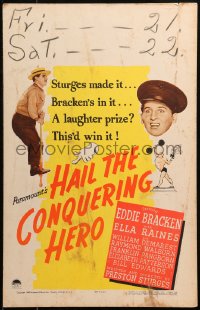 7y0254 HAIL THE CONQUERING HERO WC 1944 Preston Sturges WWII comedy starring Eddie Bracken, rare!