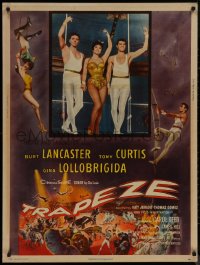 8a0157 TRAPEZE style Z 30x40 1956 circus art of Burt Lancaster, Gina Lollobrigida & Tony Curtis!