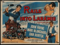 8a0698 RAILS INTO LARAMIE British quad 1954 John Payne over train & w/sexy Mari Blanchard, rare!